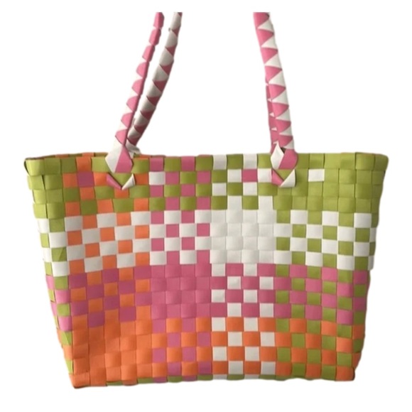 New Women’s Pink & Ivory Woven Tote - Picture 2 of 2
